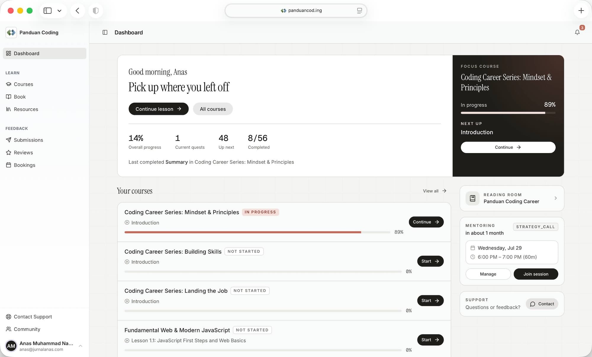 Panduan Coding platform dashboard